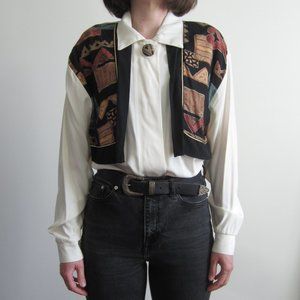 Vintage 80s blouse, attached black colourful vest